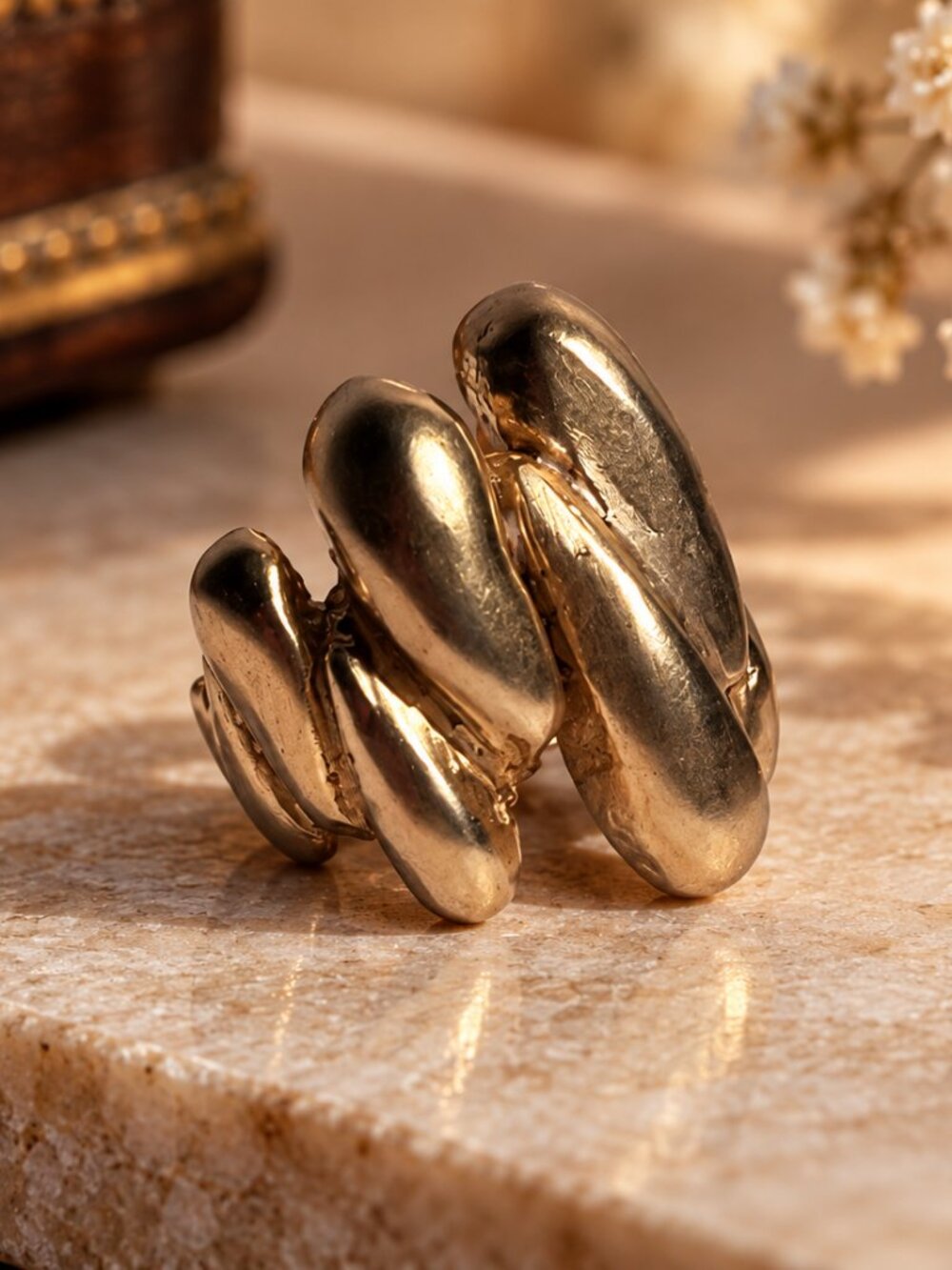 Vintage Gold Tone Sculptural Statement Ring – Modernist Design Size 6